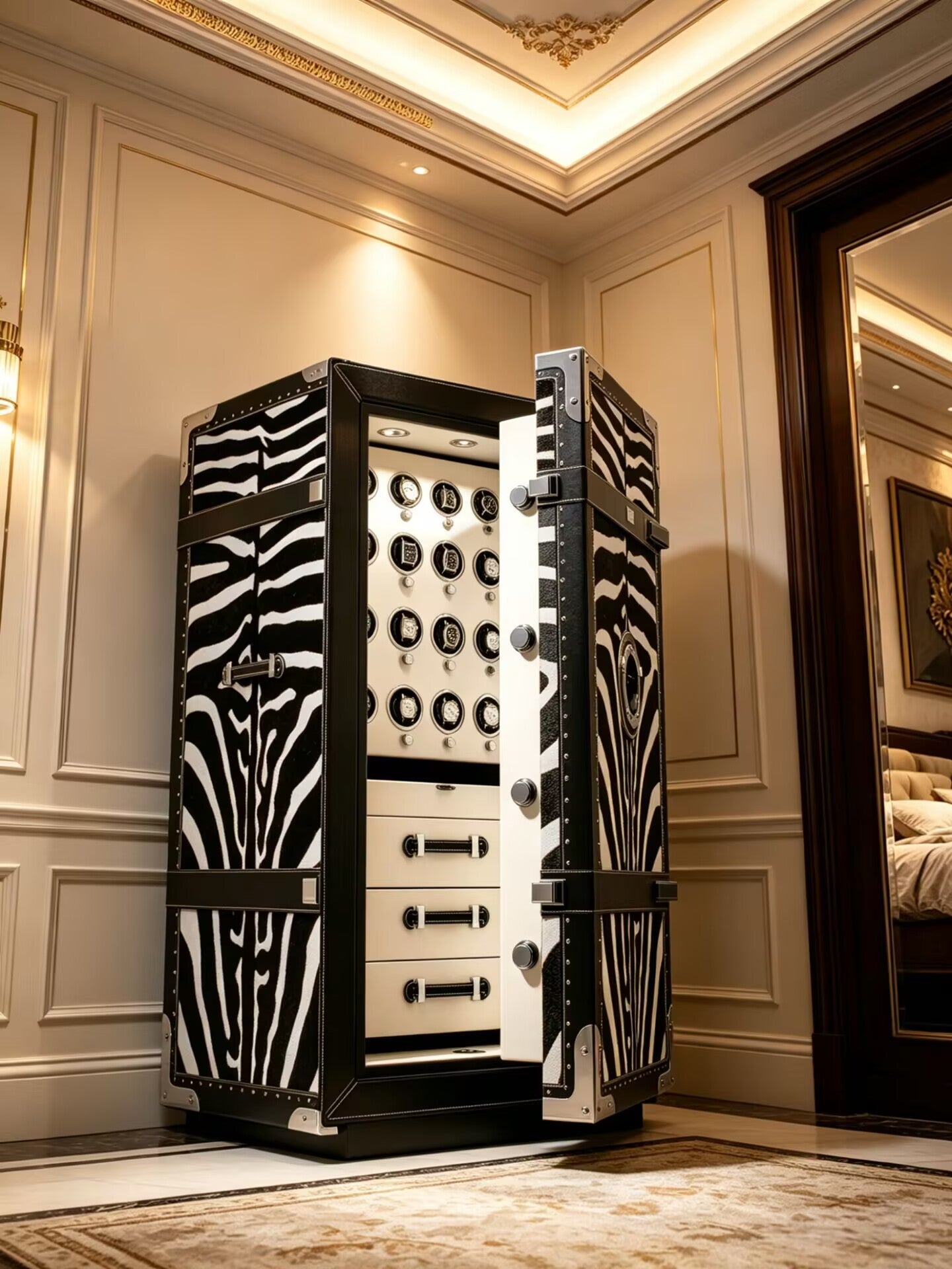 Bel Air Luxurious Creativity Solid Wood Zebra Stripes Leather Safe