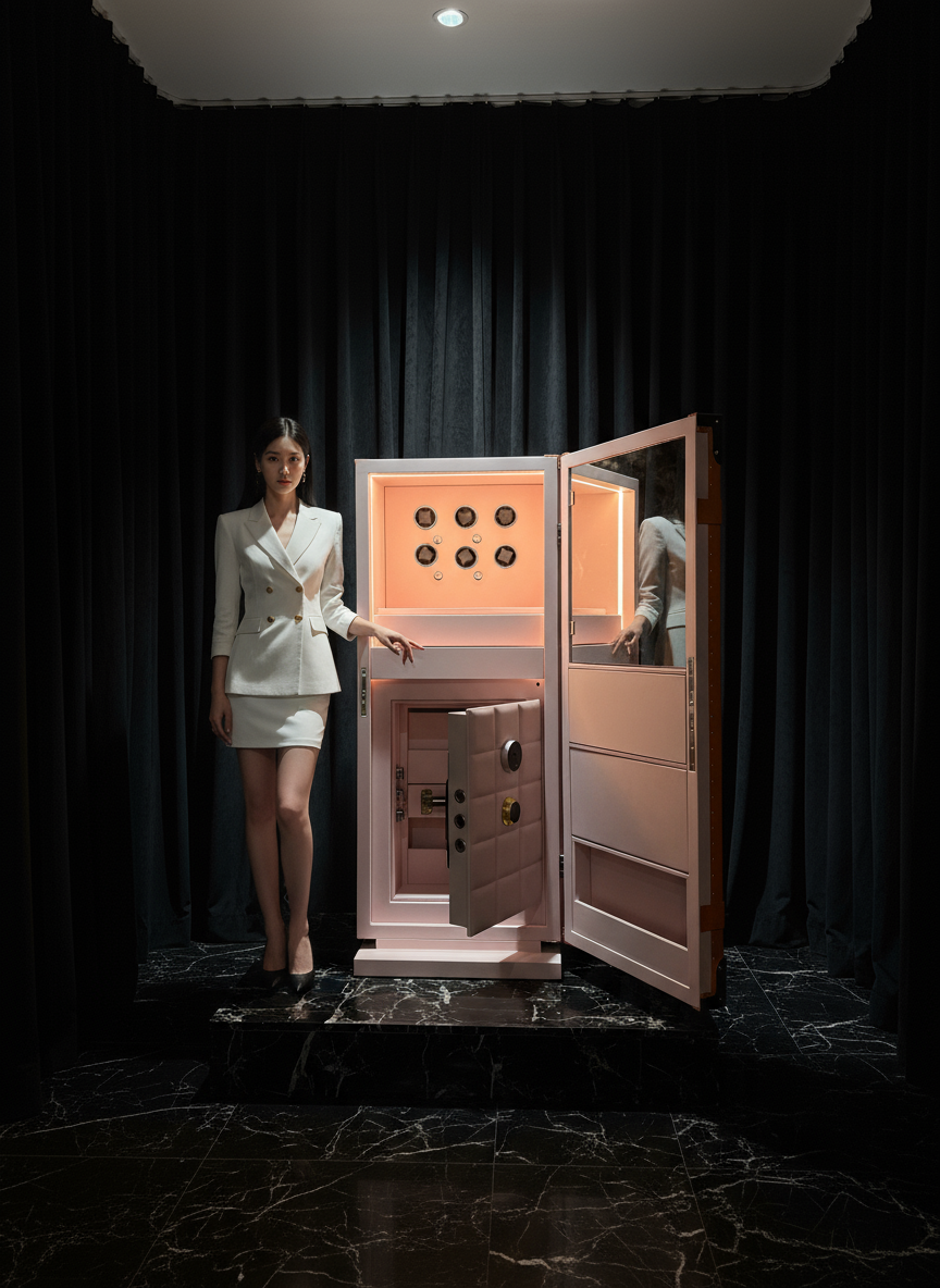 Black Leather Electronic combination lock safe Italian design