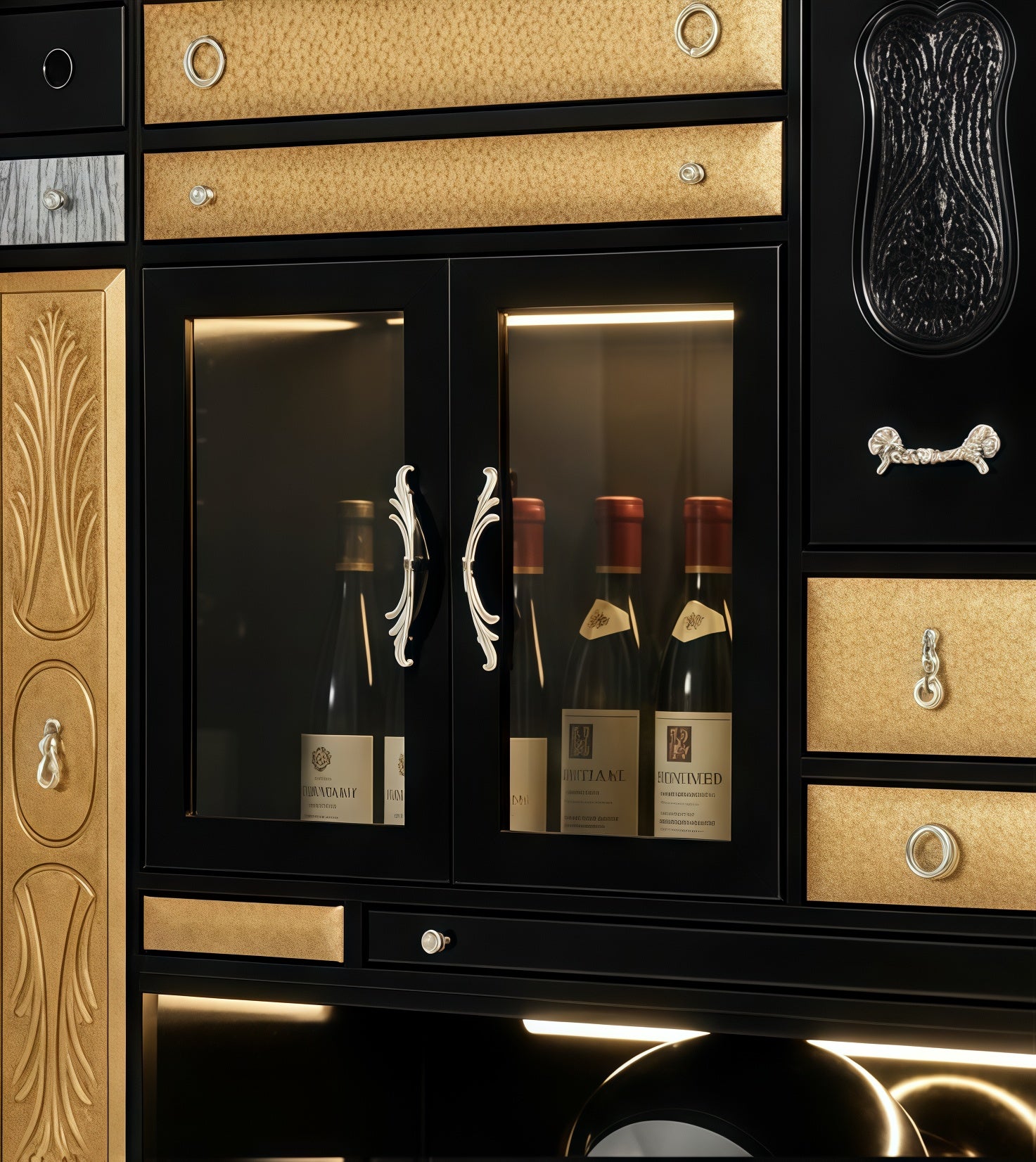 Black gold three-ball collection wine cabinet highs art