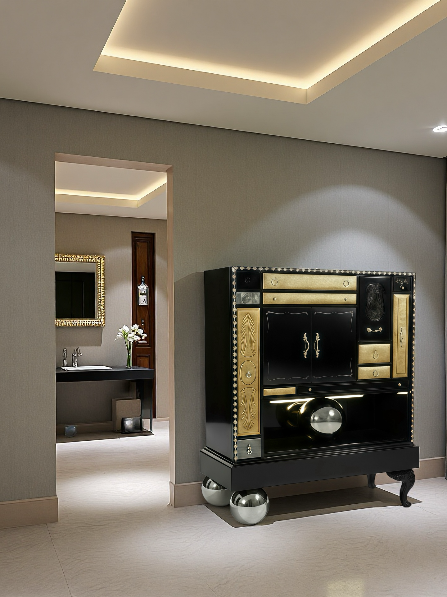 Black gold three-ball collection wine cabinet highs art