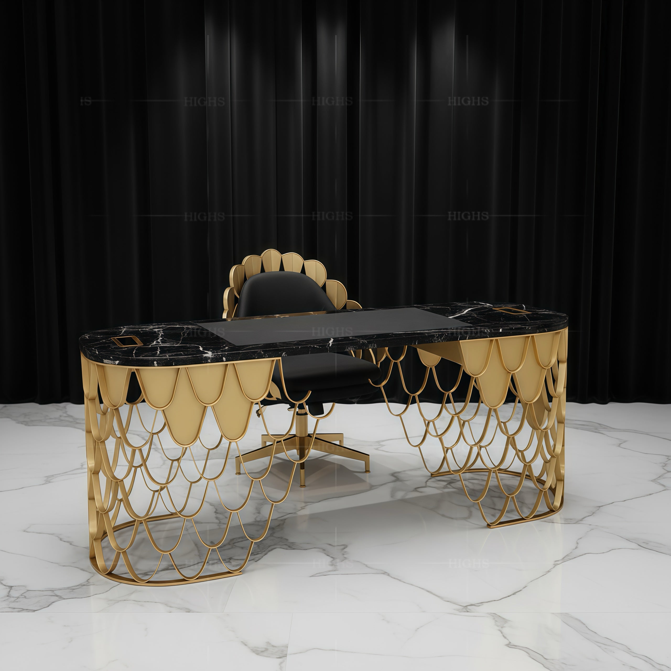 Luxurious desk with golden fish scale design
