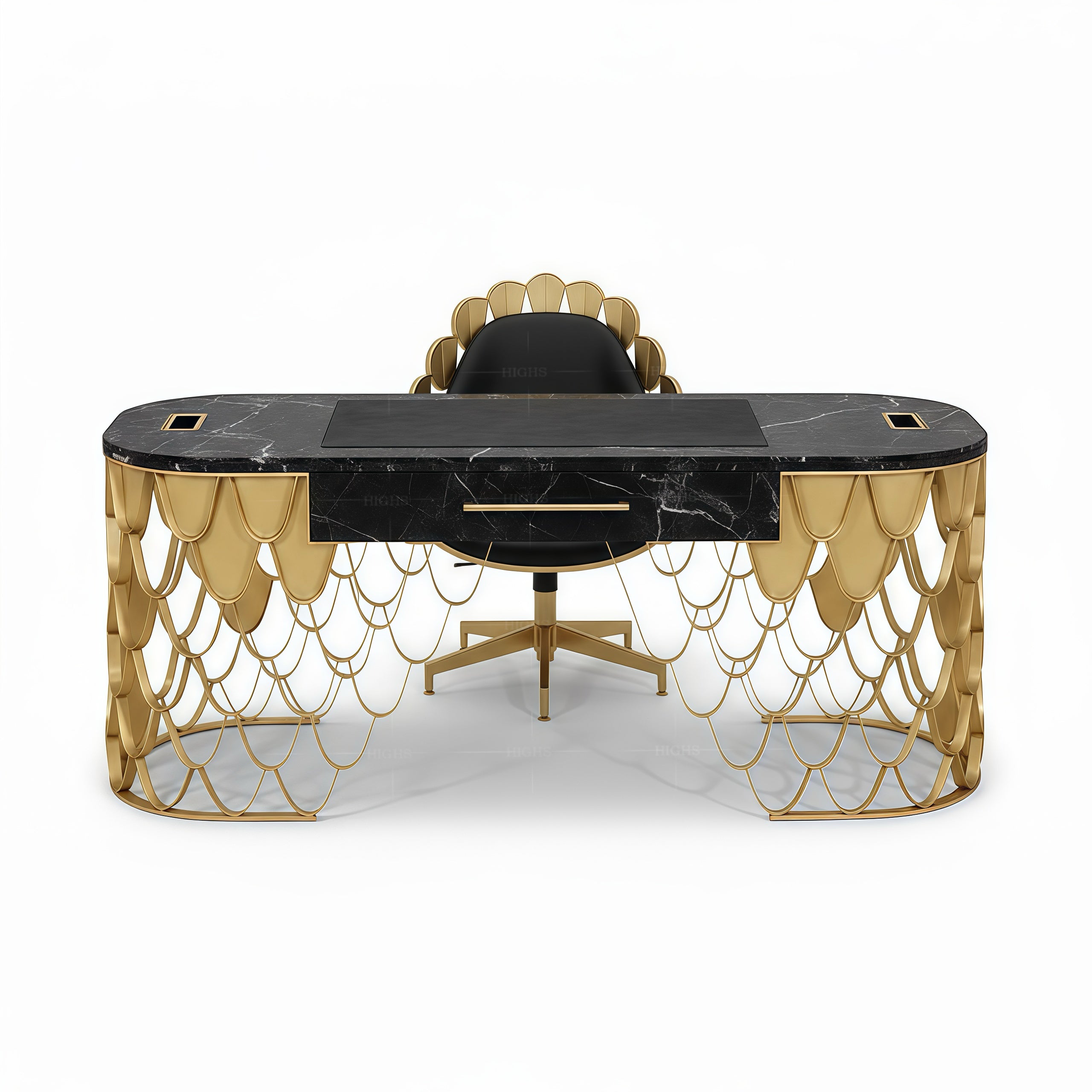 Luxurious desk with golden fish scale design