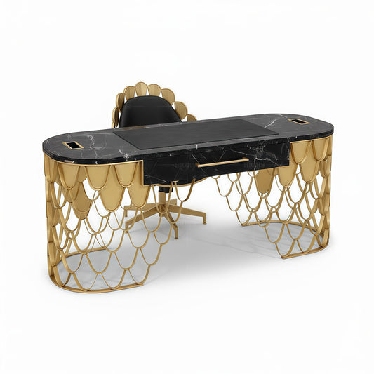 Luxurious desk with golden fish scale design