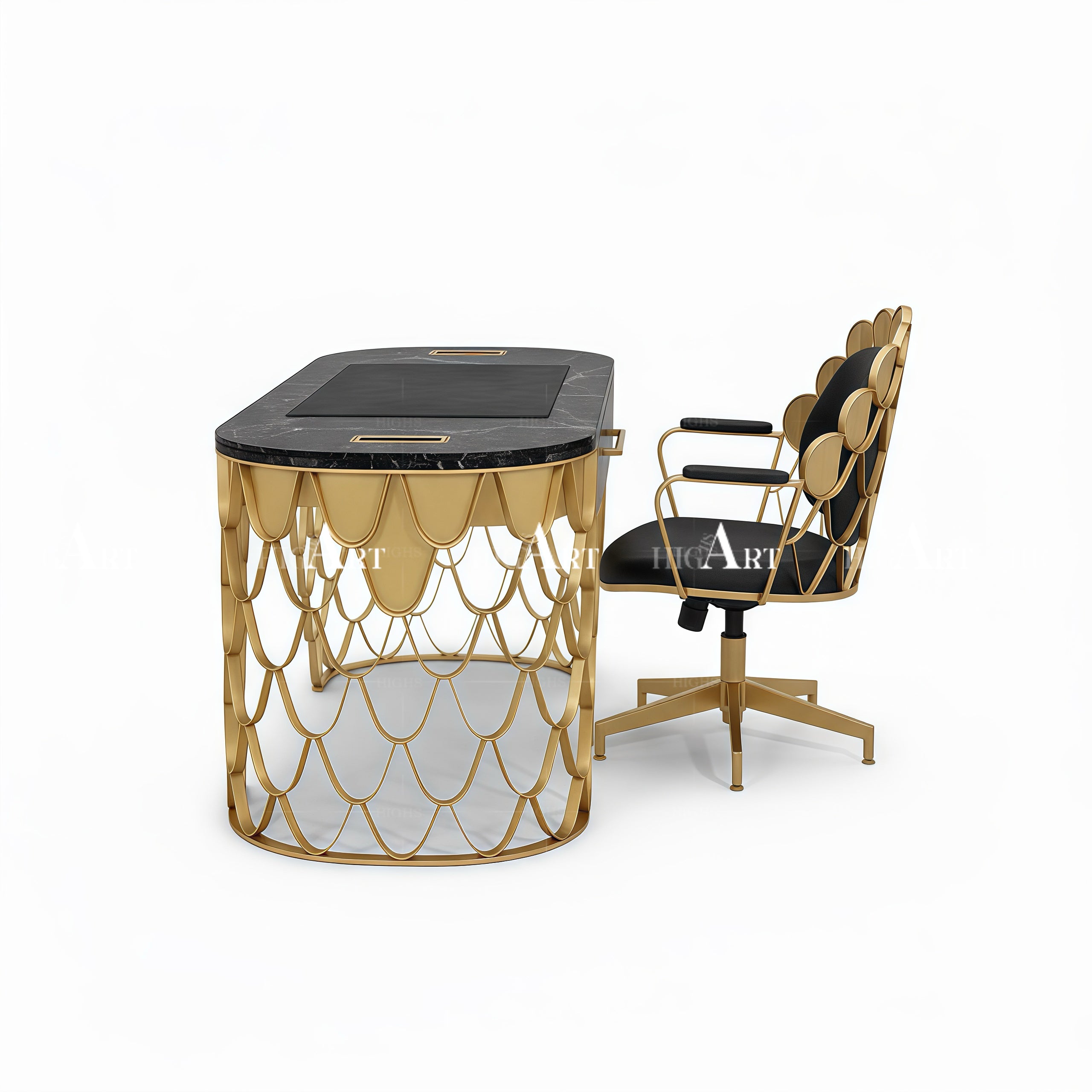 Luxurious desk with golden fish scale design
