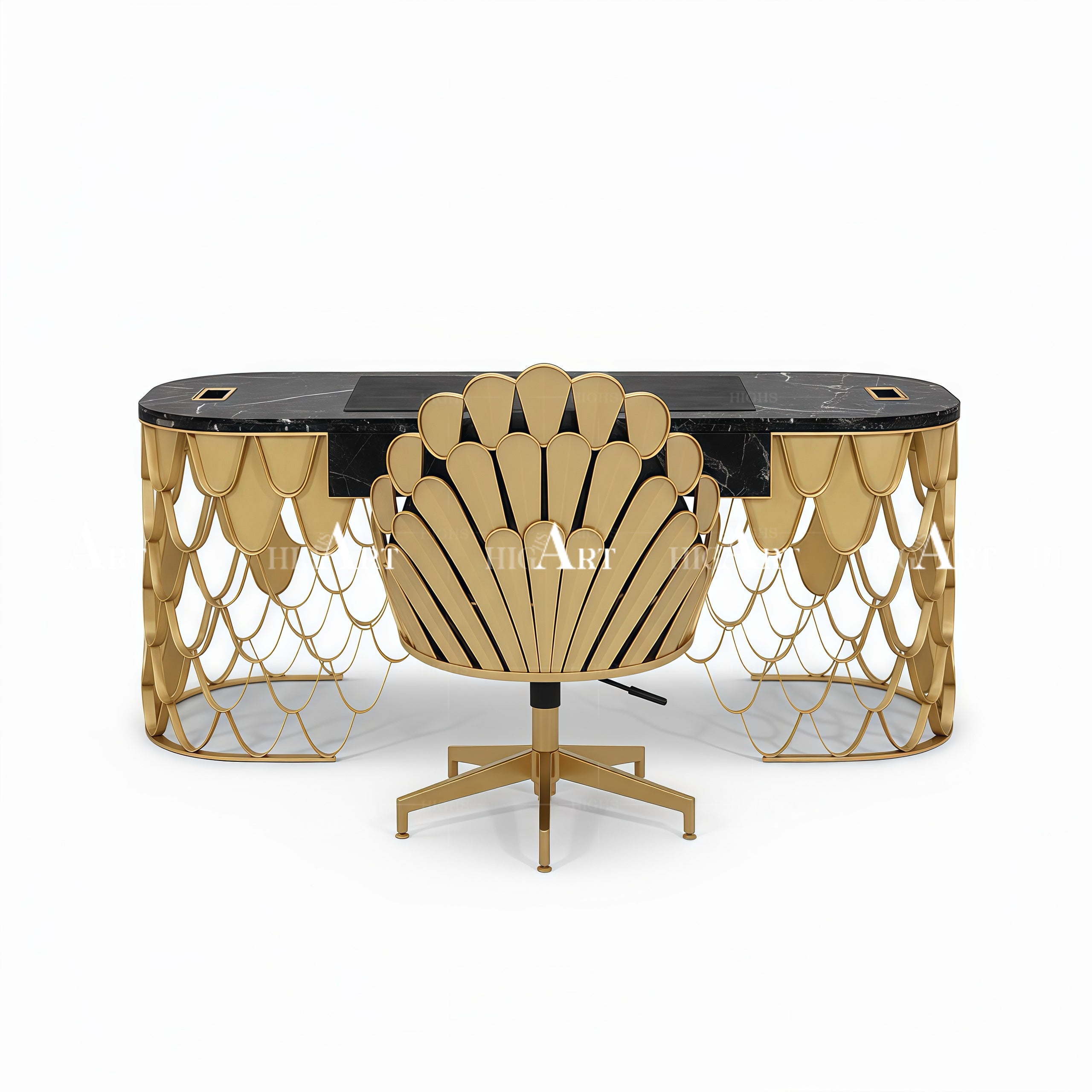 Luxurious desk with golden fish scale design