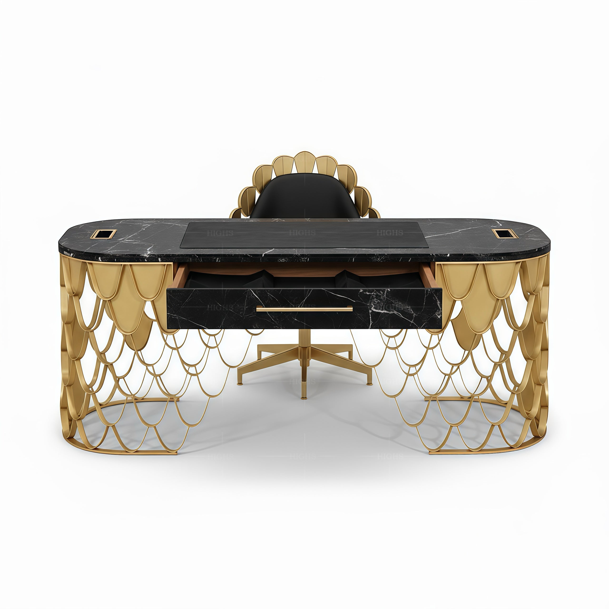 Luxurious desk with golden fish scale design