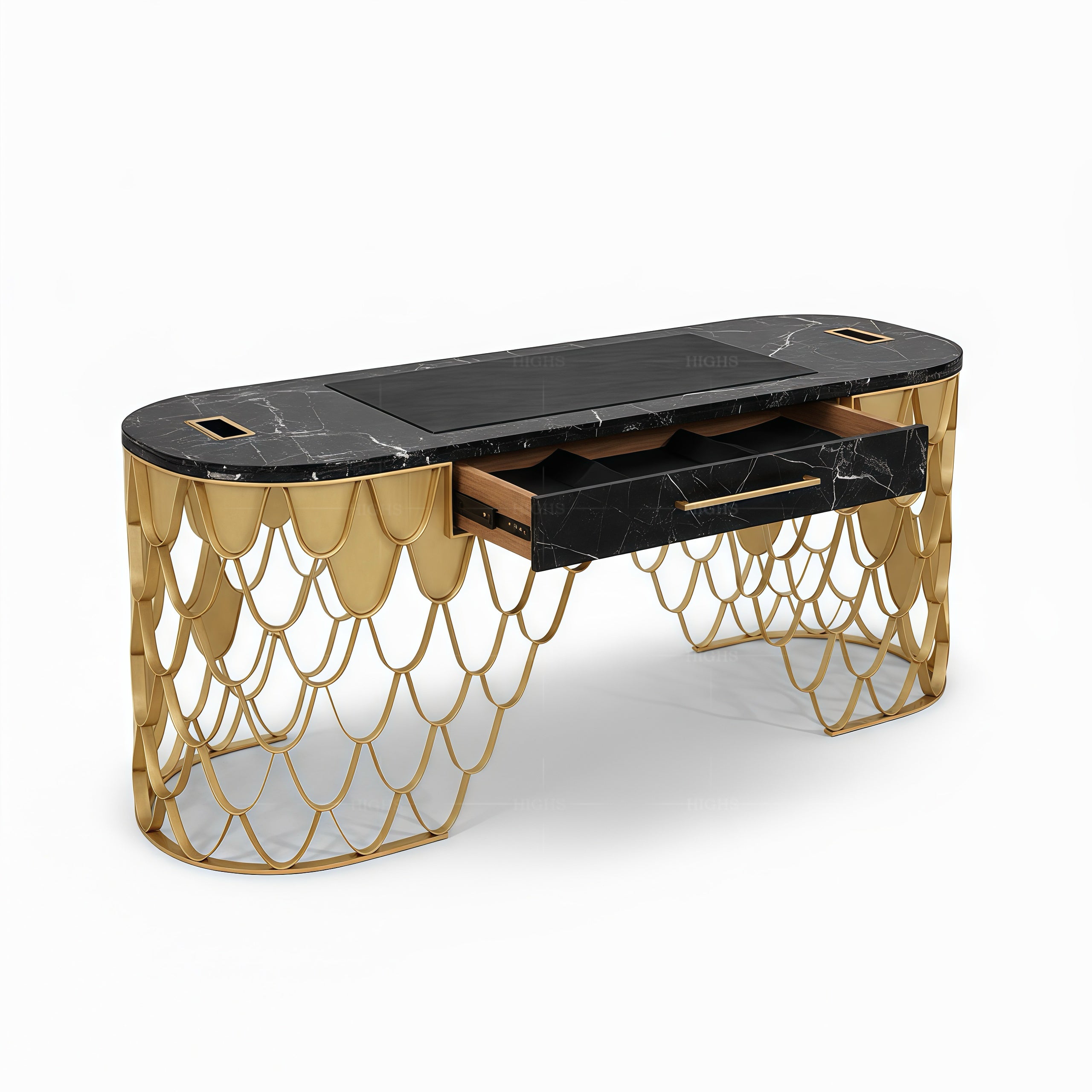 Luxurious desk with golden fish scale design