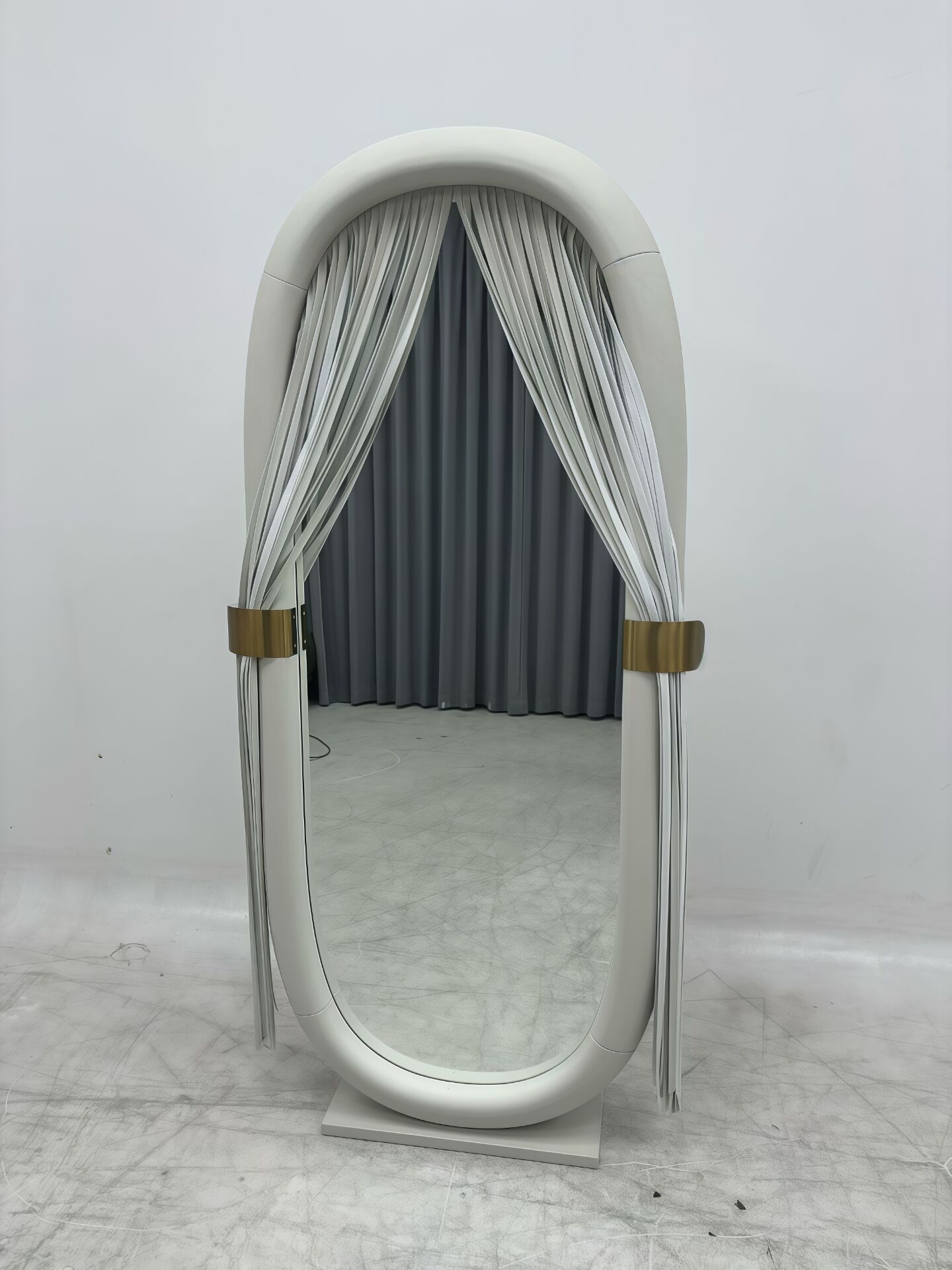 Blanche Artistic Leather Oval Shape Solid Wood Decorative Mirror