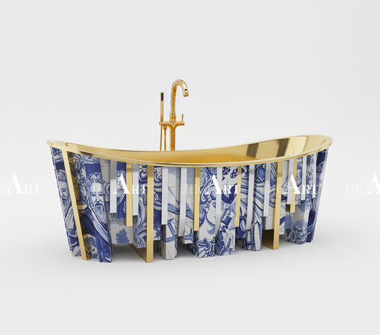 Blue and white porcelain luxury bathtub Unique hand-painted textures