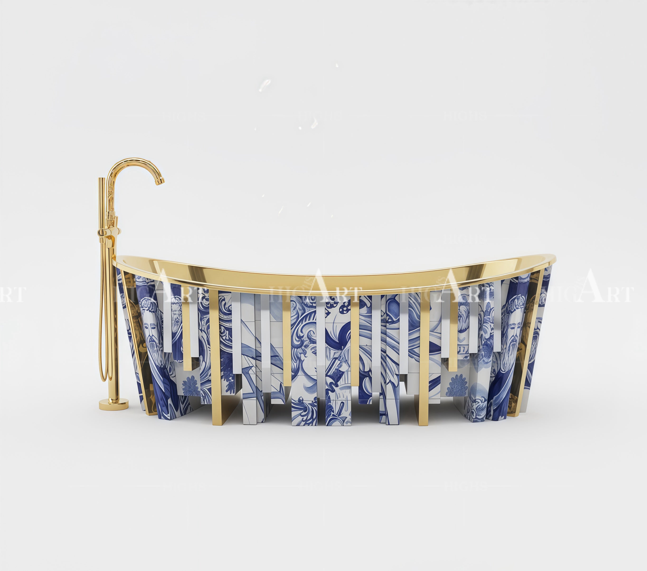 Blue and white porcelain luxury bathtub Unique hand-painted textures