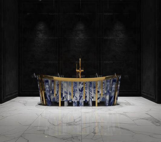 Blue and white porcelain luxury bathtub Unique hand-painted textures