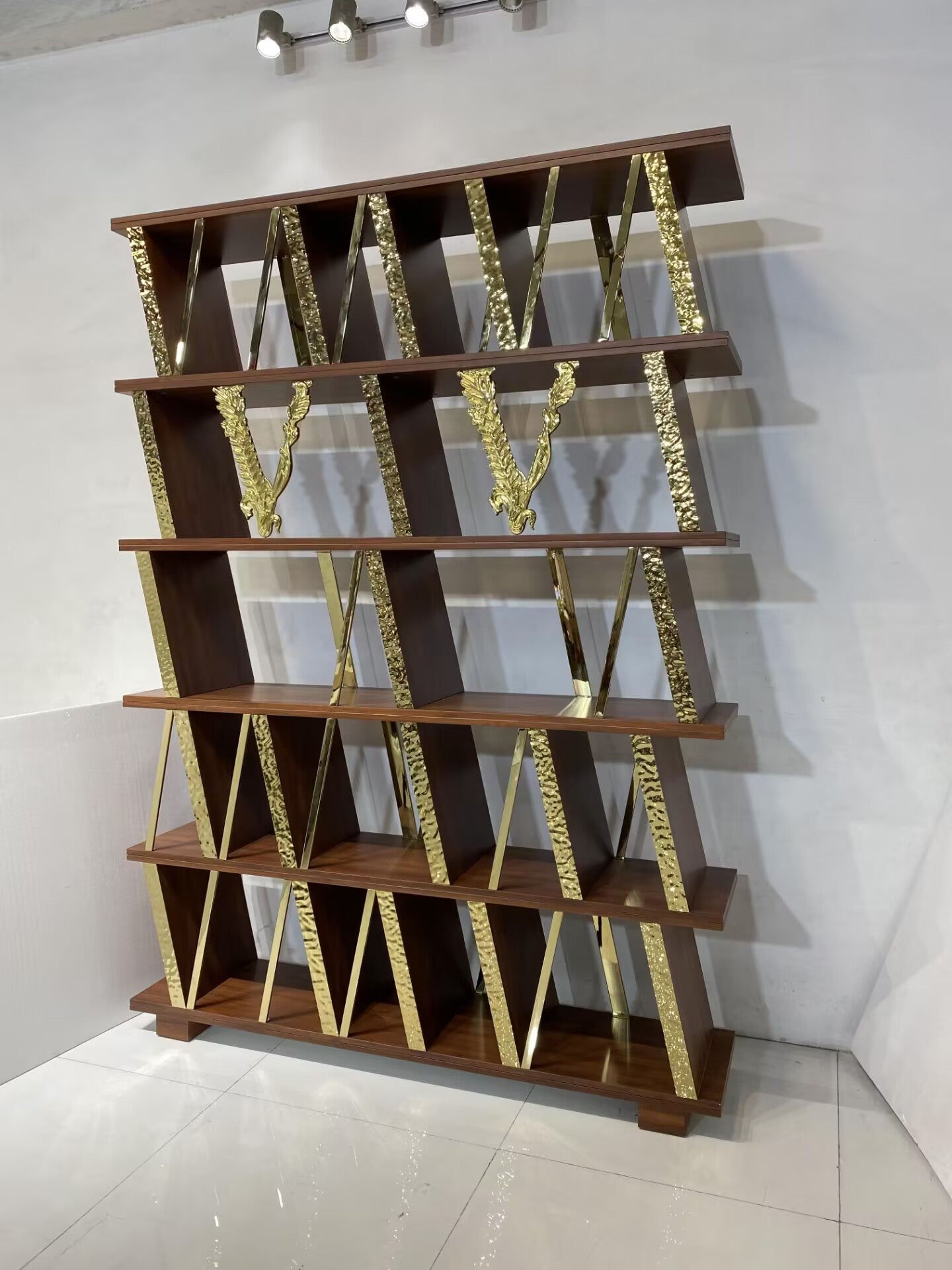 Italian Living Room Simplicity Solid Wood Upscale Metal Bookshelf