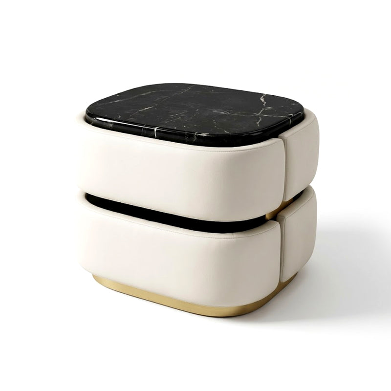 Bradley Villa Bedroom Italian Art Leather Natural Marble Bedside Table
