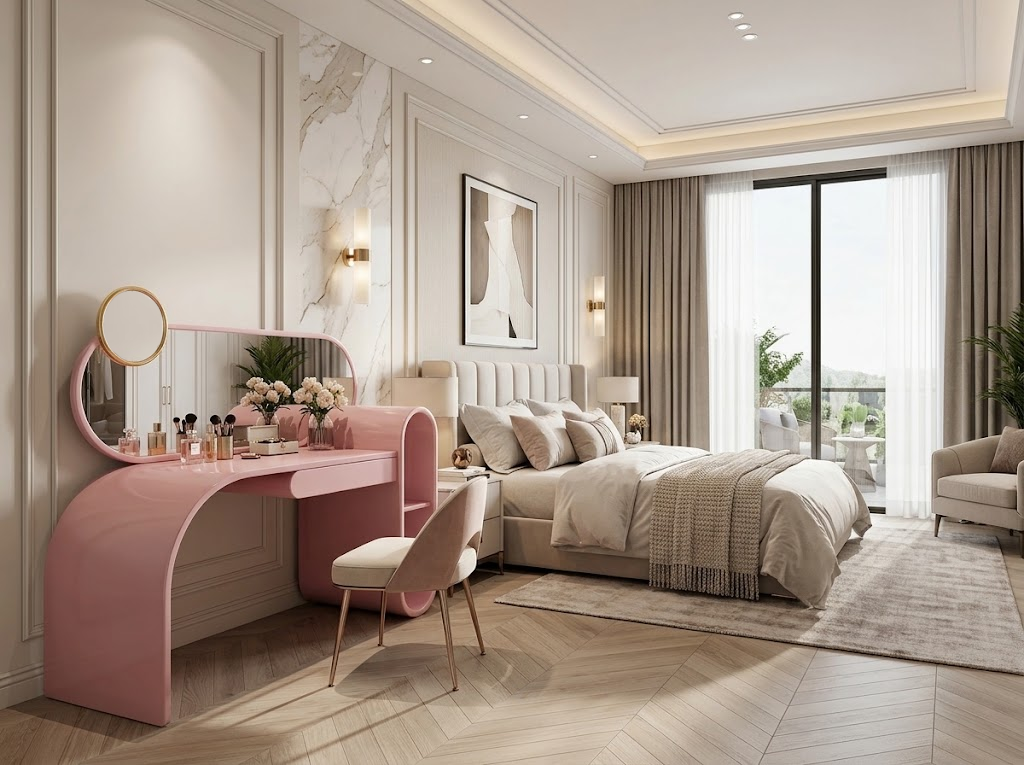 Bubble Gum Bedroom Creativity Irregular Solid Wood Pink Dressing Table