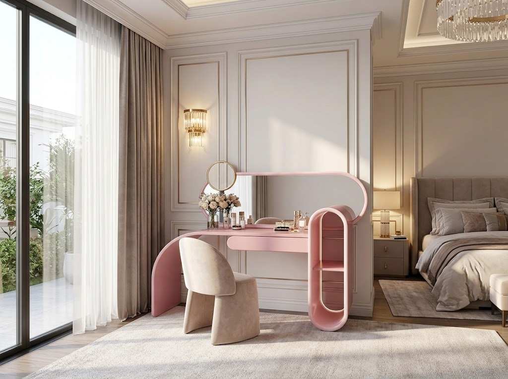 Bubble Gum Bedroom Creativity Irregular Solid Wood Pink Dressing Table