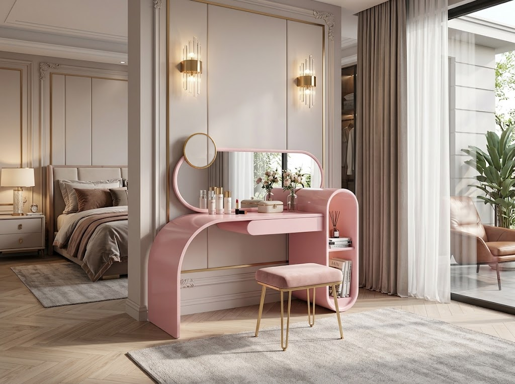 Bubble Gum Bedroom Creativity Irregular Solid Wood Pink Dressing Table