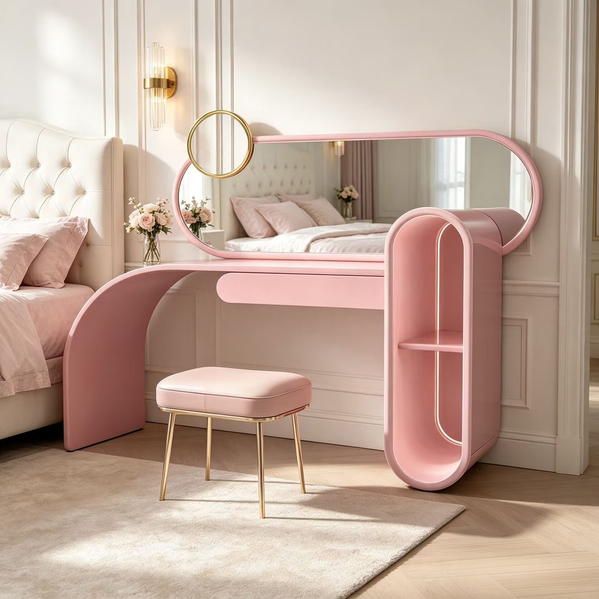 Bubble Gum Bedroom Creativity Irregular Solid Wood Pink Dressing Table