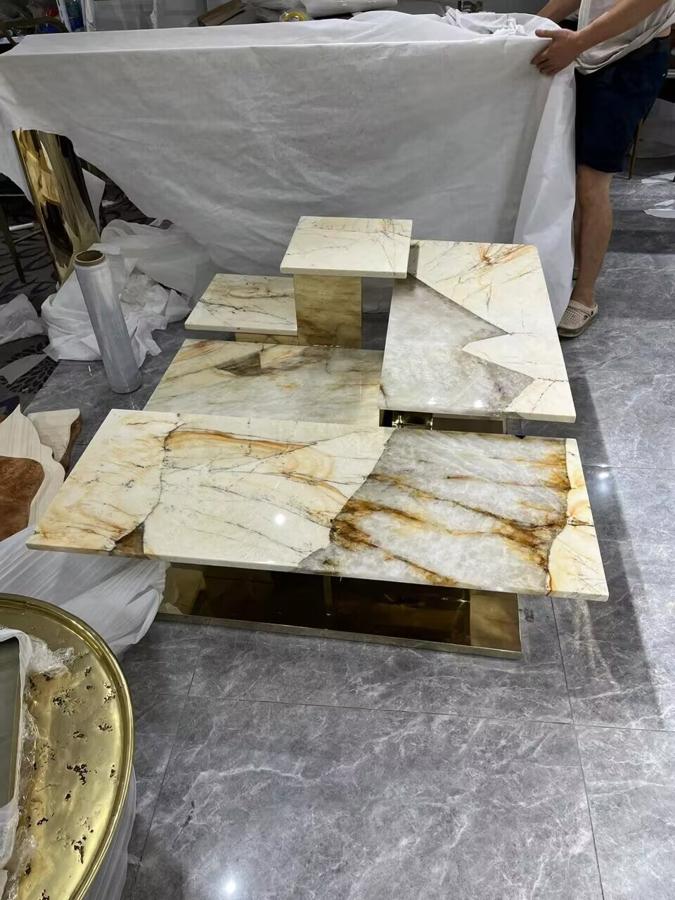Building Artistic Creative Natural Marble Irregular Shapes Coffee Table