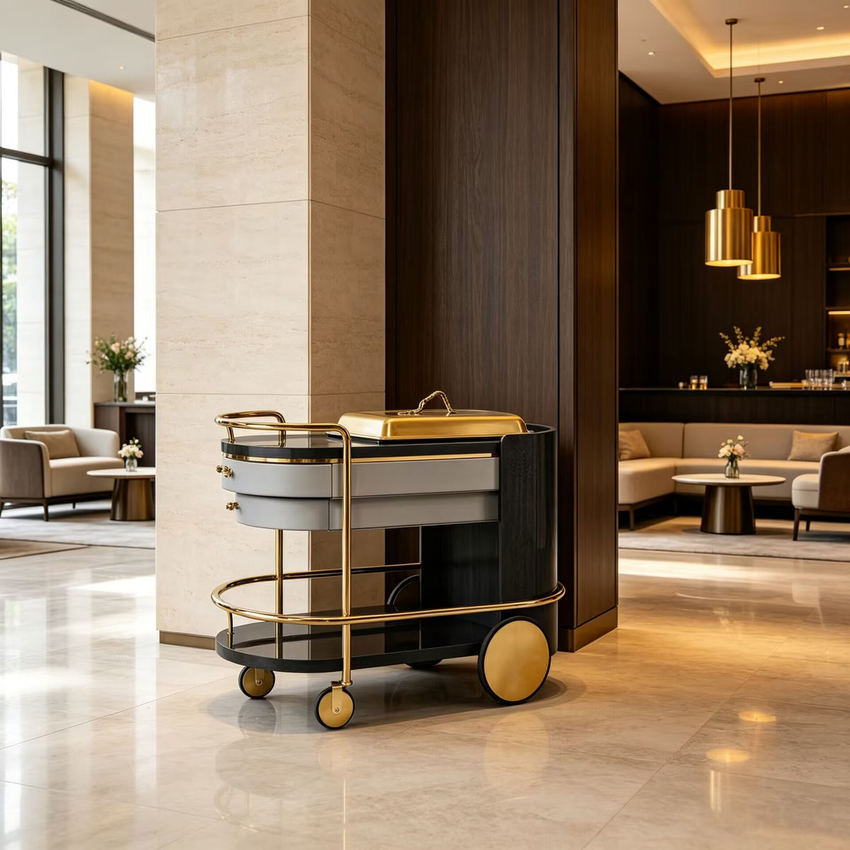 Butler Designer Artistic Simple Solid Wood Metal Hand-Pushed Serving Cart