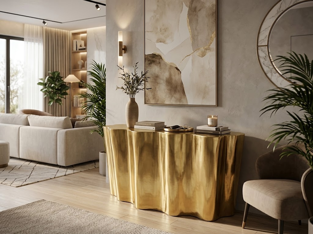 C9010 High-End Metal Designer Irregular Art Customize Gold Console