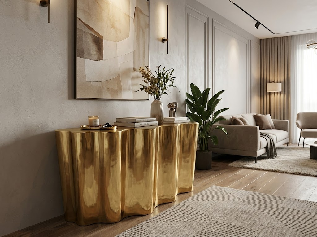 C9010 High-End Metal Designer Irregular Art Customize Gold Console