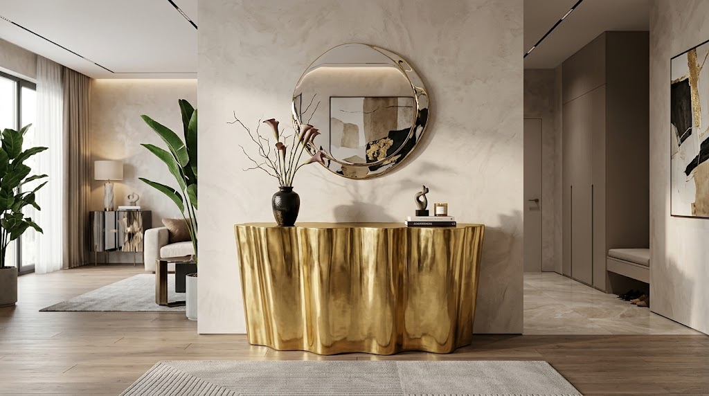 C9010 High-End Metal Designer Irregular Art Customize Gold Console