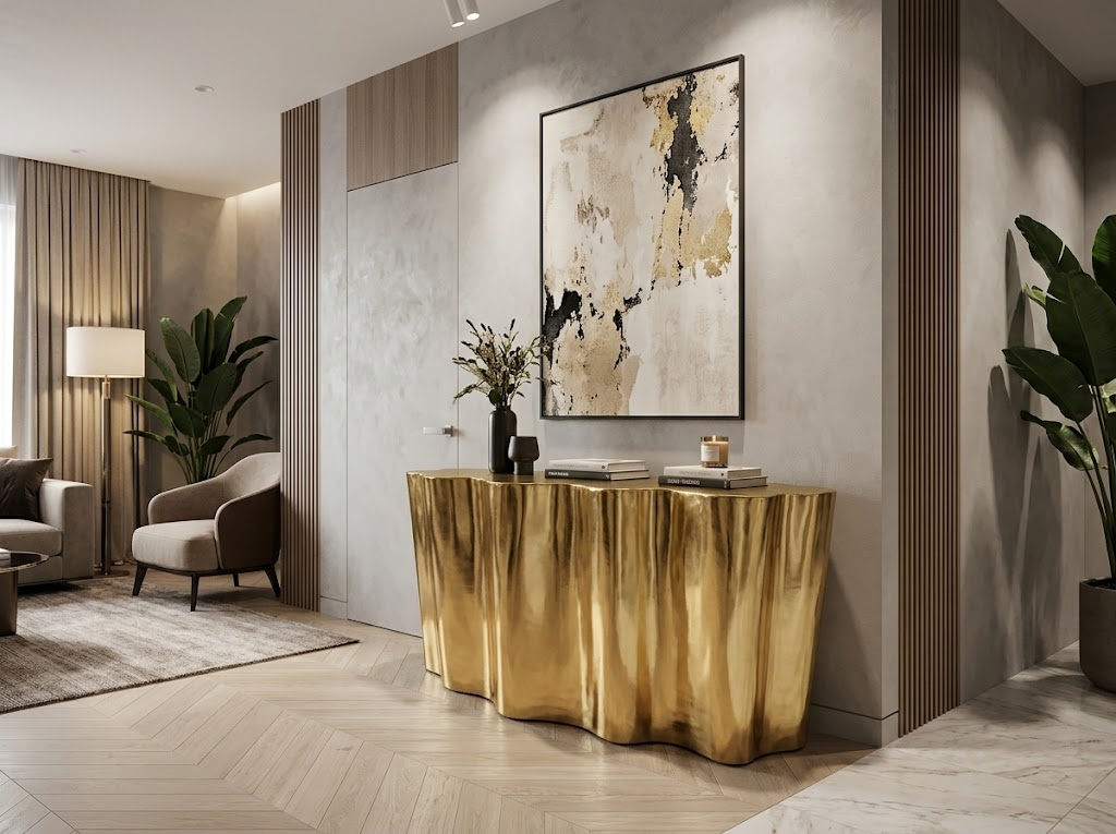 C9010 High-End Metal Designer Irregular Art Customize Gold Console