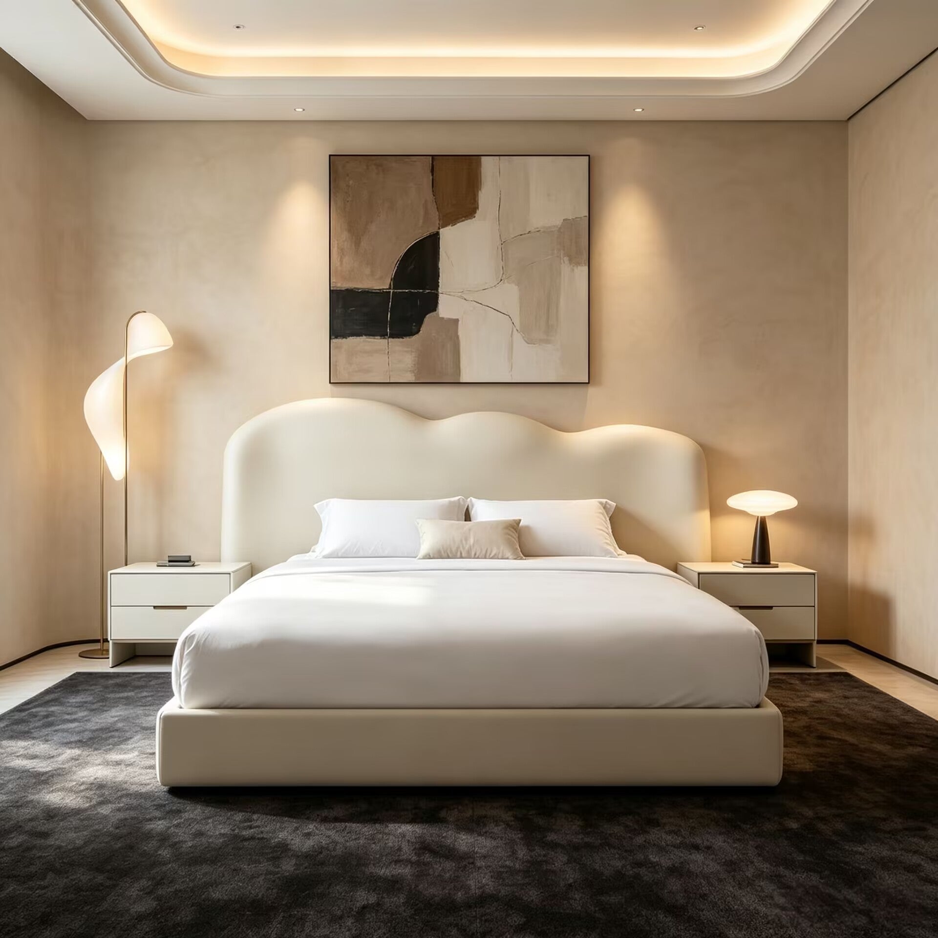 Cloud Villa Bedroom Modern Luxury Irregular Minimalist Fabric Bed