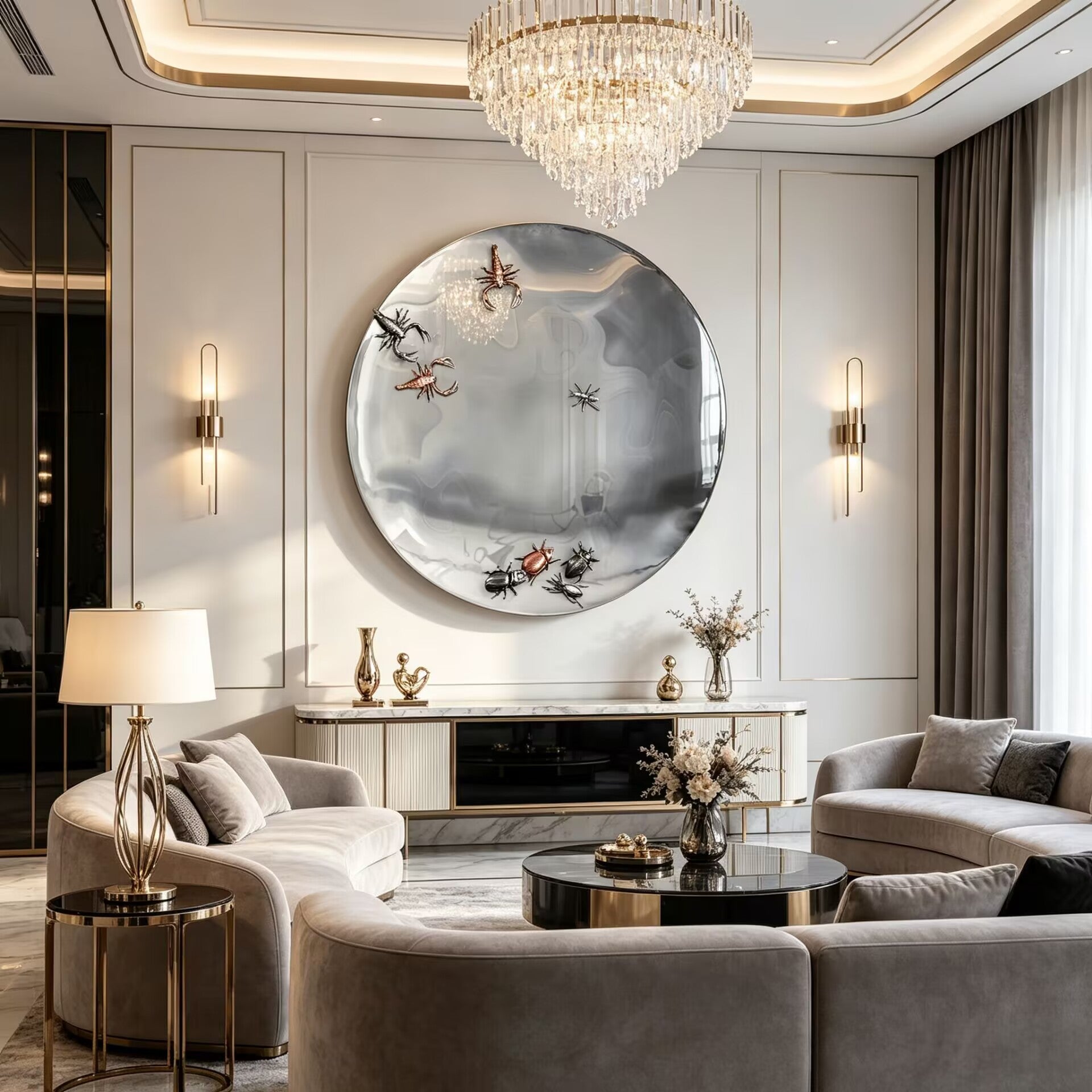 Concave Metamorphosis Italian Designer Creativity Round Mirror
