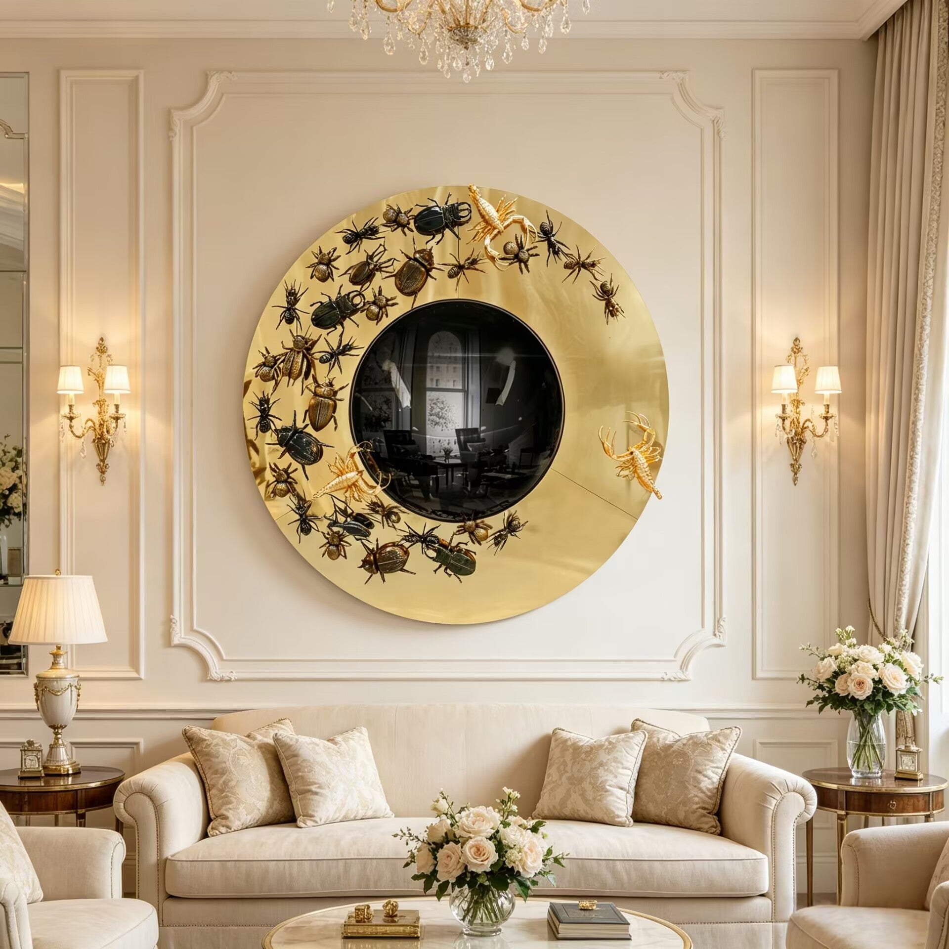 Convex Metamorphosis Villa Luxury Metal Insect Decorative Mirror
