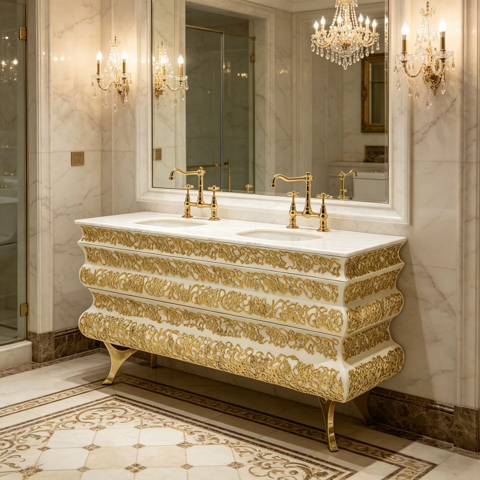 Crochet Luxury Upscale Metal Marble Customize Double-Hole Washbasin