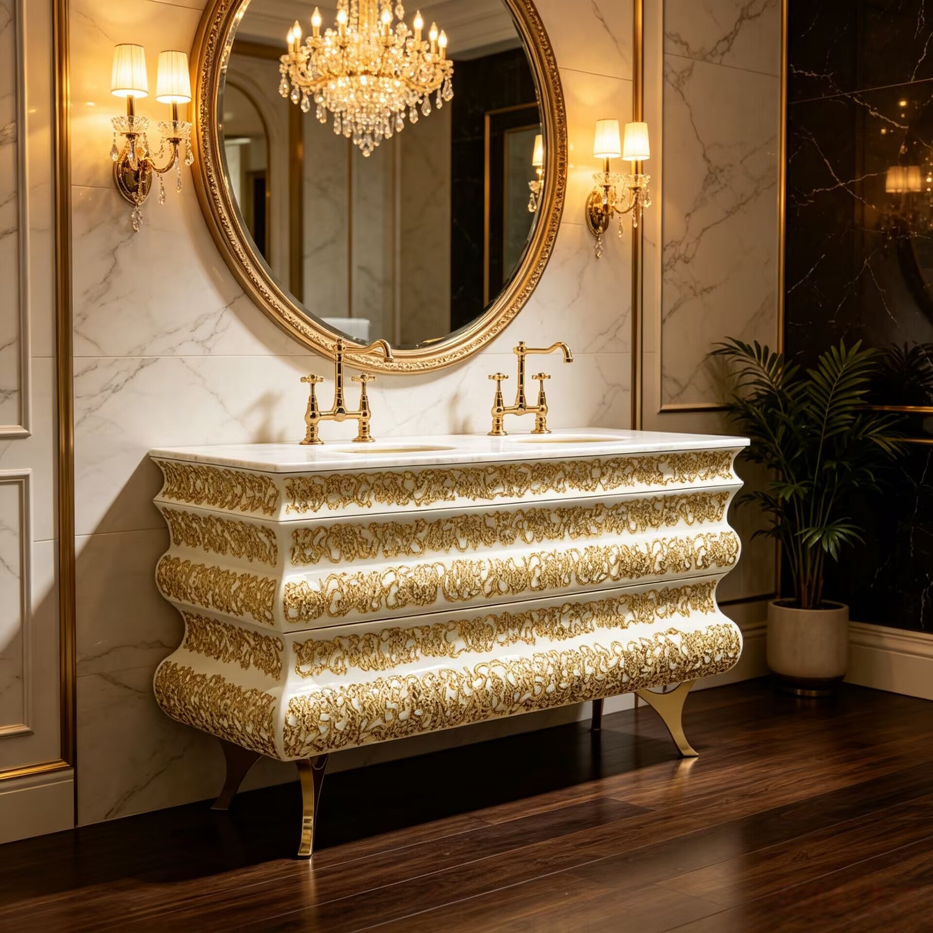 Crochet Luxury Upscale Metal Marble Customize Double-Hole Washbasin