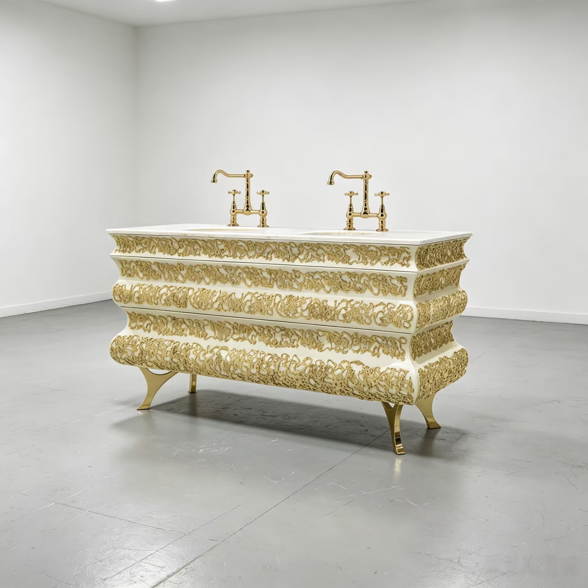 Crochet Luxury Upscale Metal Marble Customize Double-Hole Washbasin