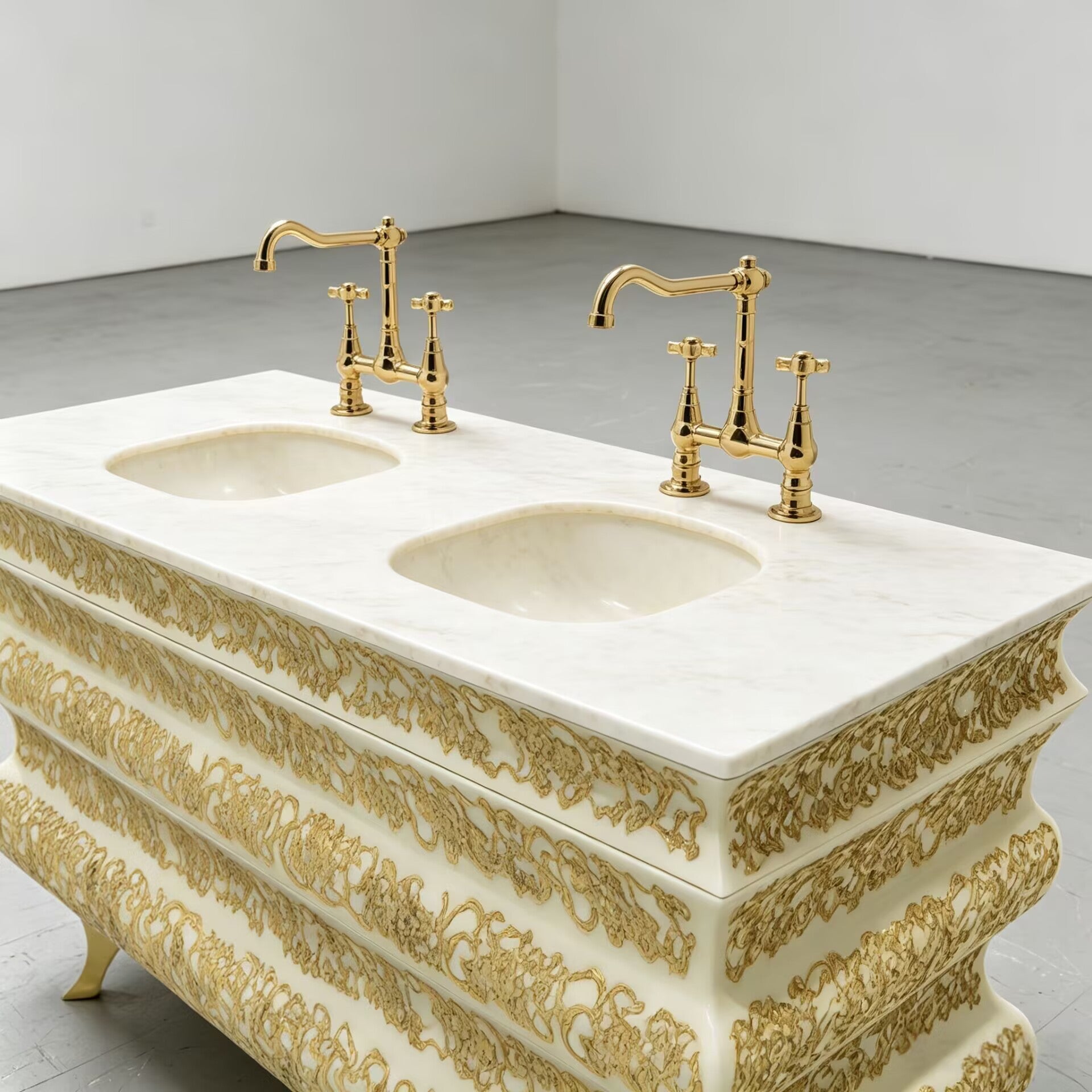 Crochet Luxury Upscale Metal Marble Customize Double-Hole Washbasin