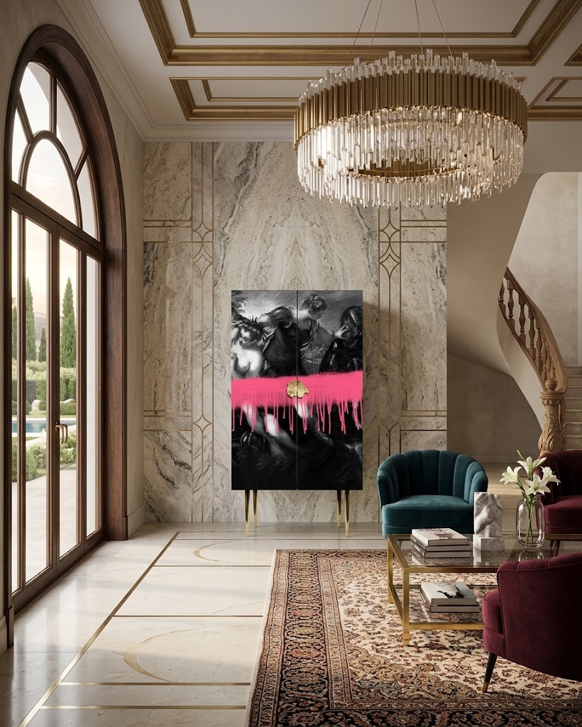 Villa Living Room Designer Art Hand-Drawn Solid Wood Cabinets