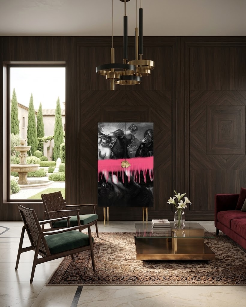 Villa Living Room Designer Art Hand-Drawn Solid Wood Cabinets