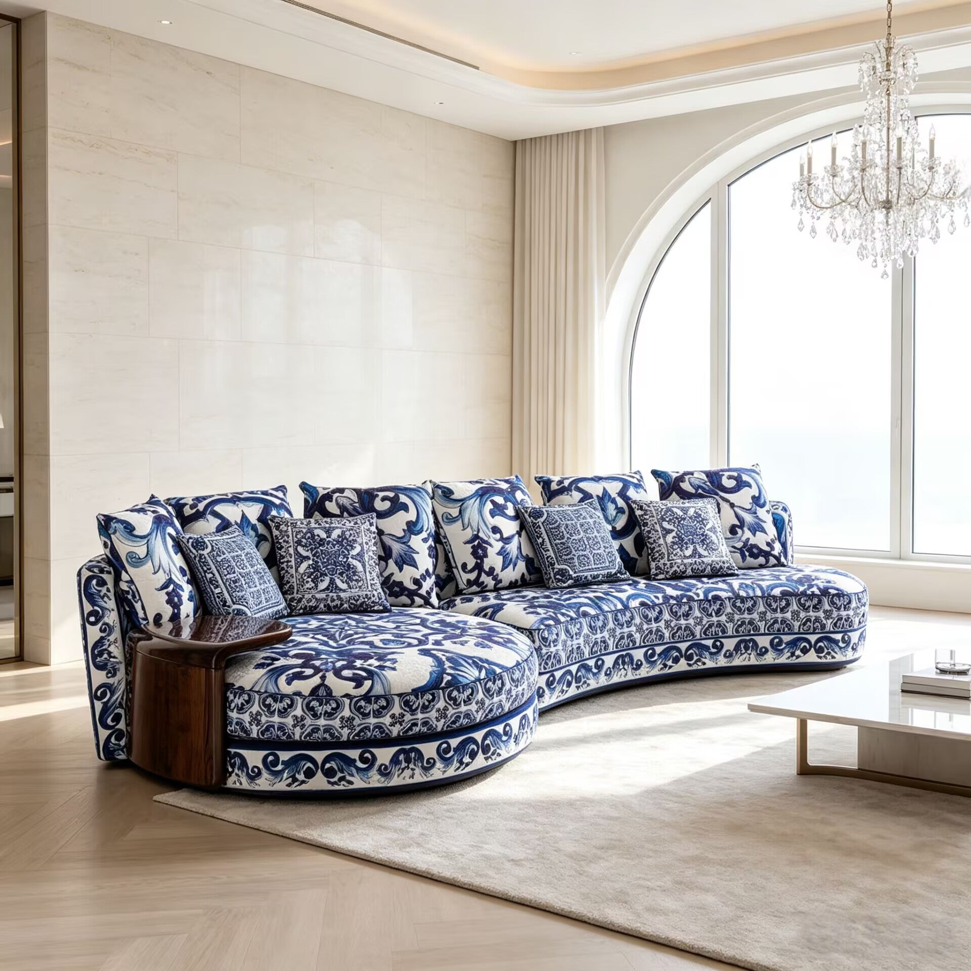 Calla Villa Living Room Designer Unique Retro Fabric Curved Sofa