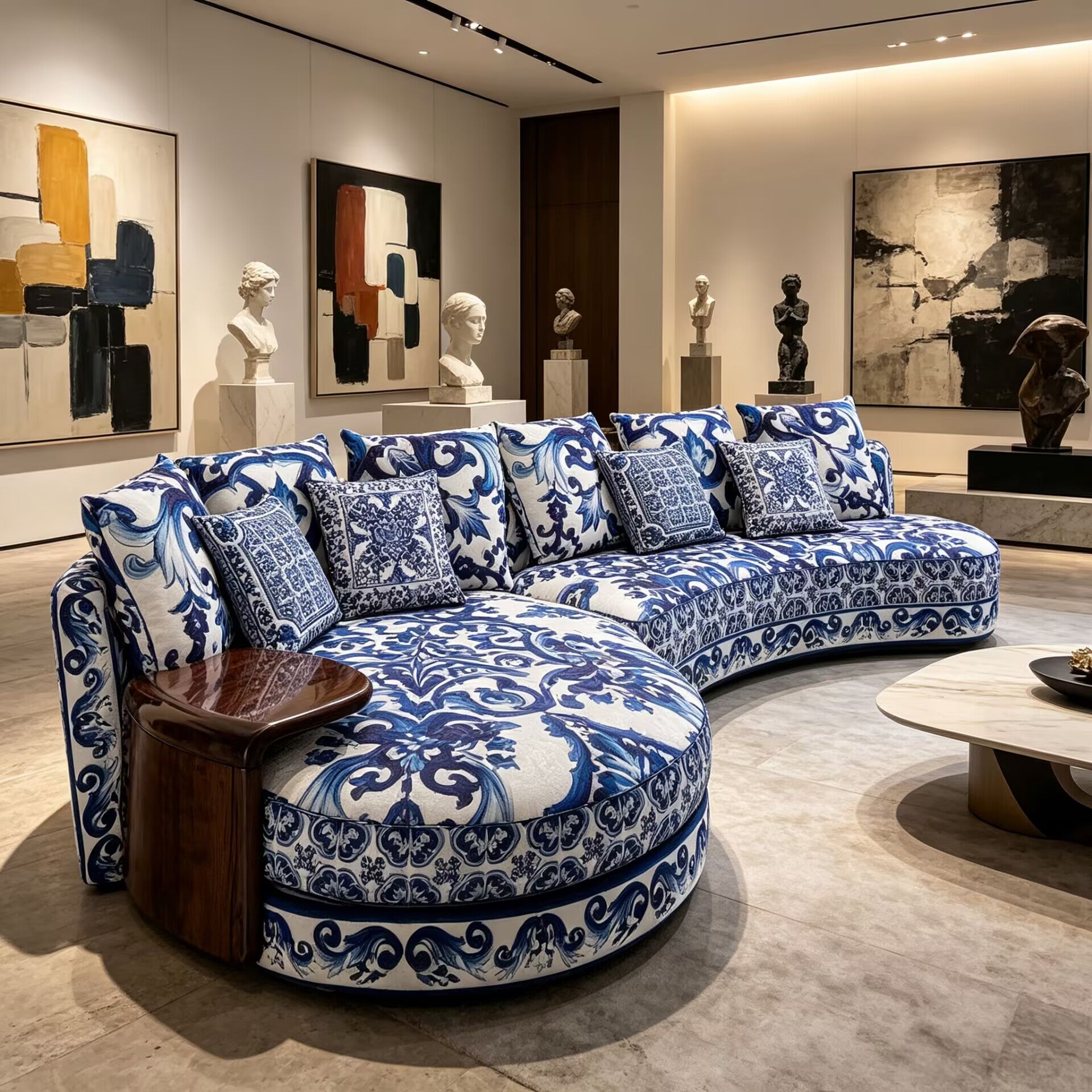 Calla Villa Living Room Designer Unique Retro Fabric Curved Sofa