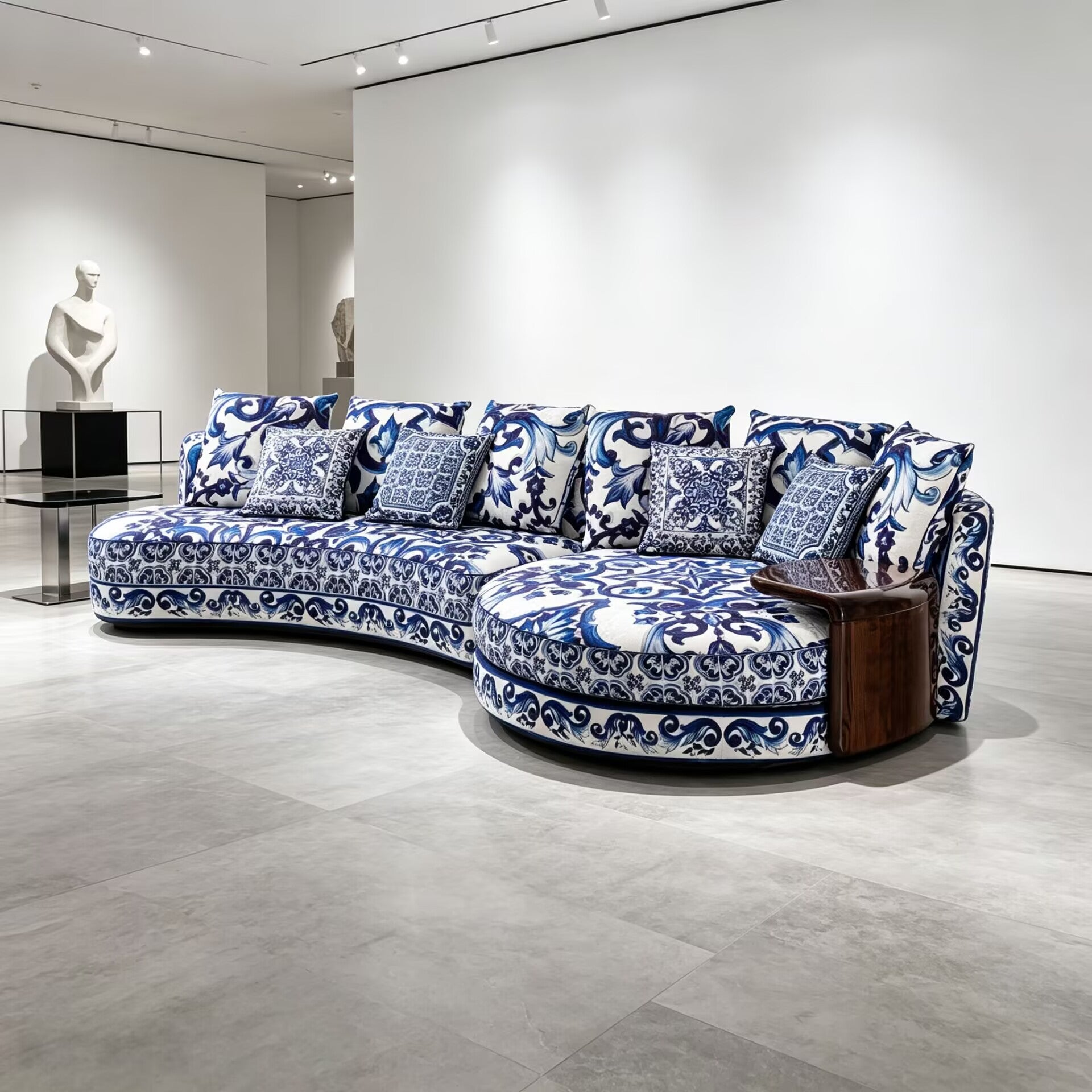 Calla Villa Living Room Designer Unique Retro Fabric Curved Sofa