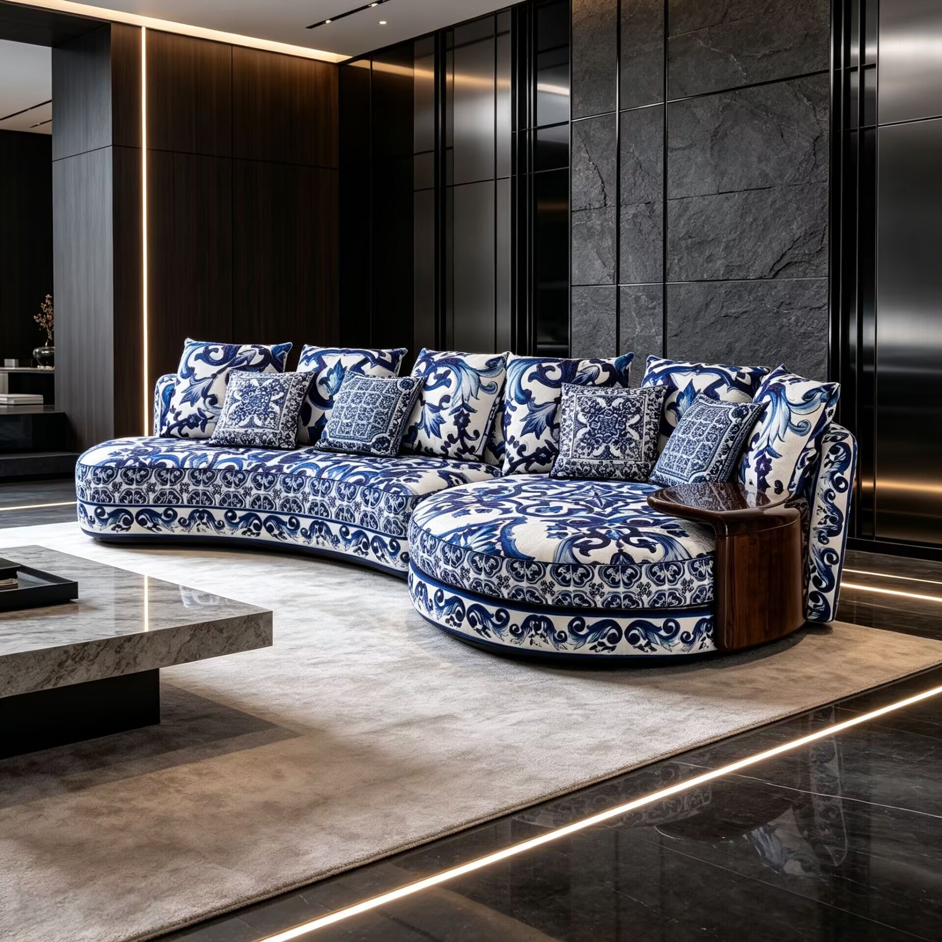 Calla Villa Living Room Designer Unique Retro Fabric Curved Sofa