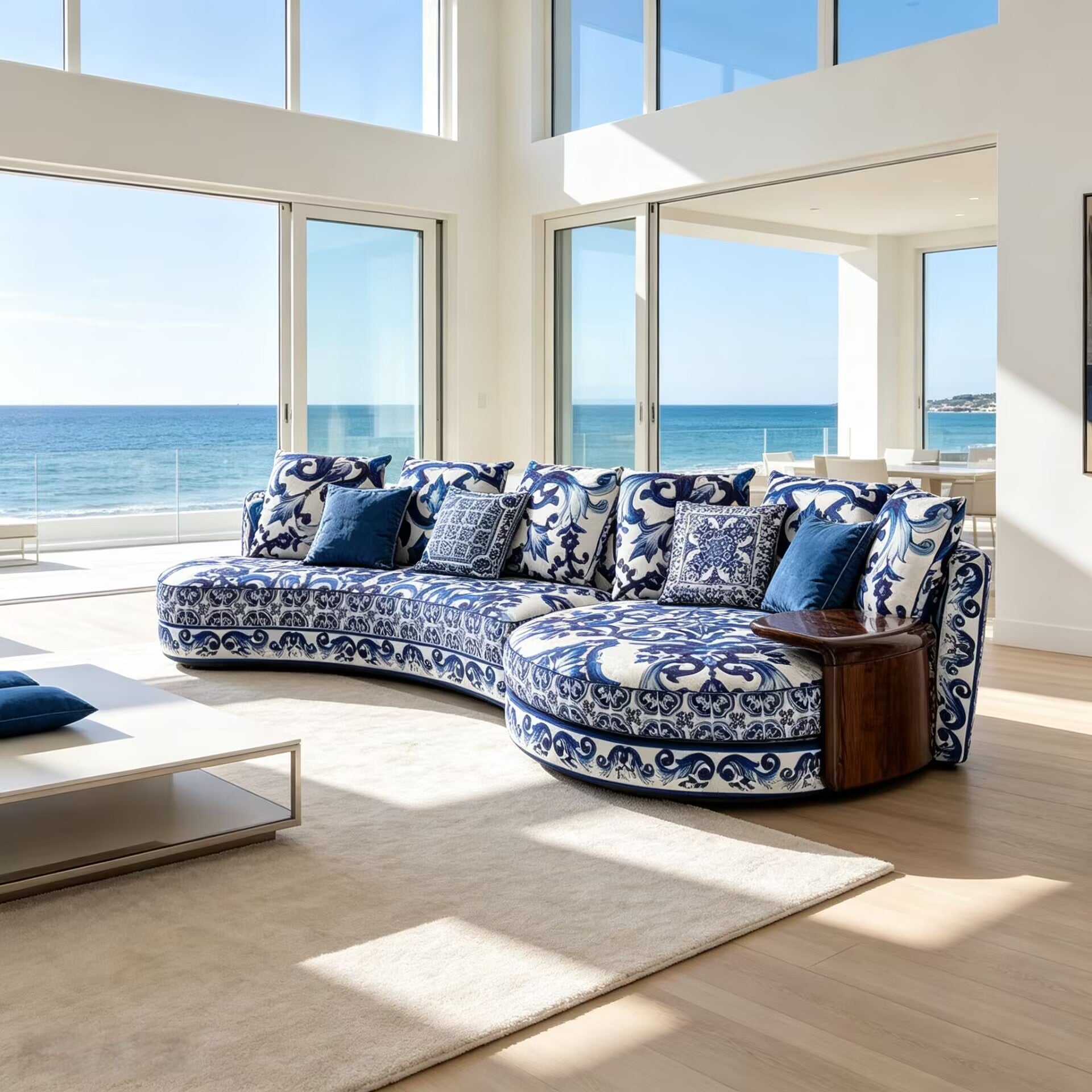 Calla Villa Living Room Designer Unique Retro Fabric Curved Sofa