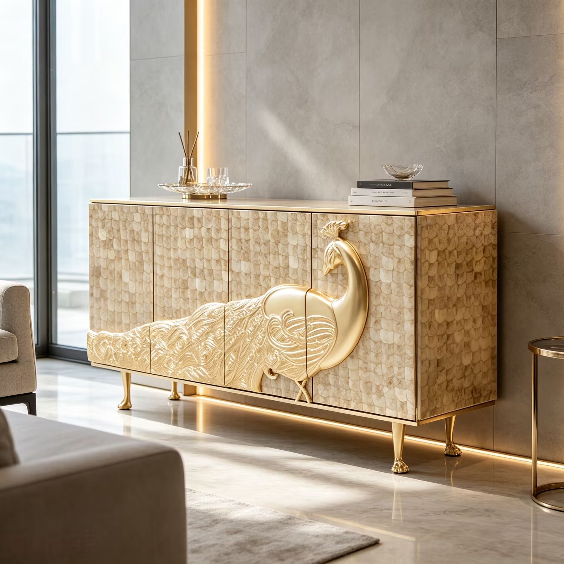 Camilia Luxurious Designer Fritillaria Unique Carving Metal Sideboard
