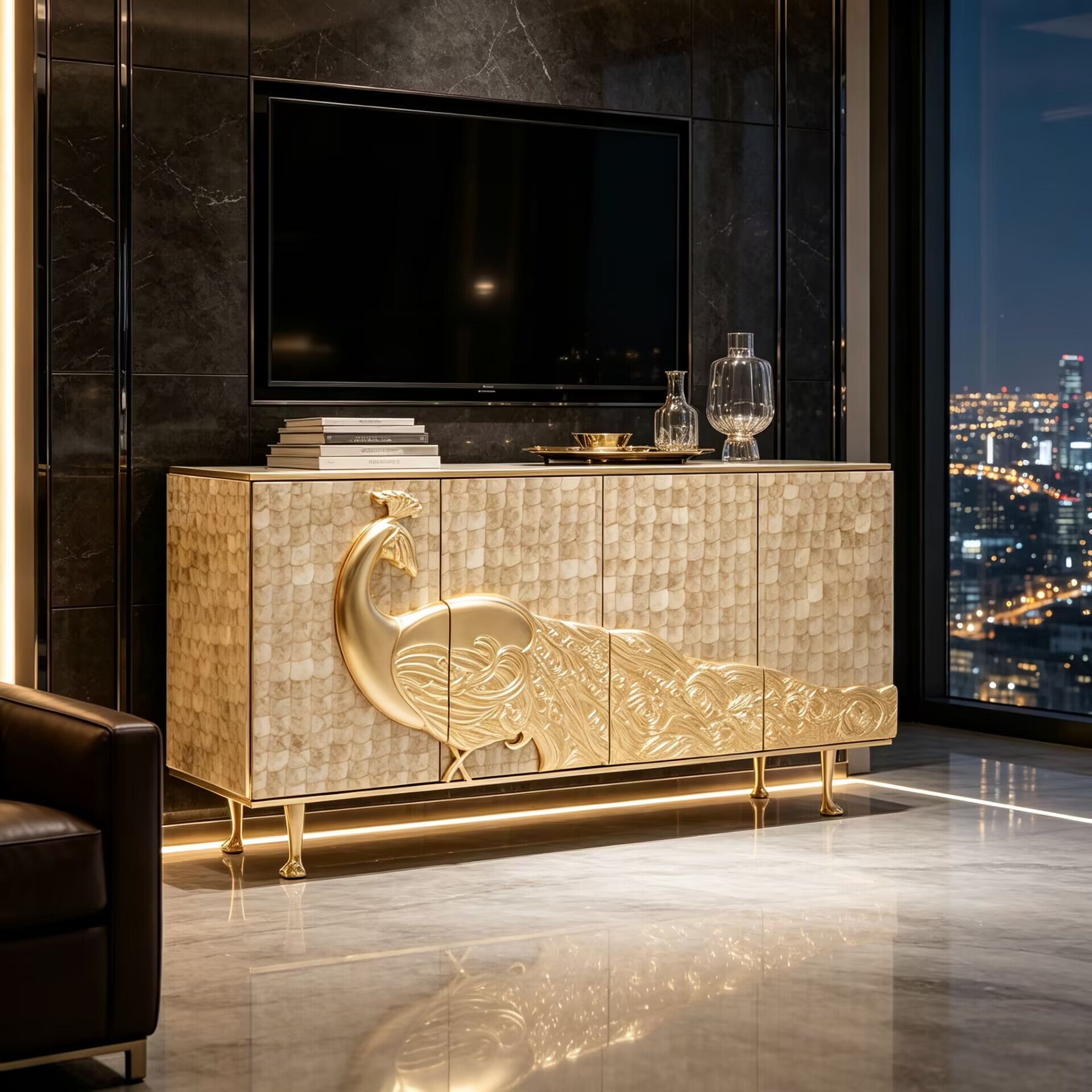 Camilia Luxurious Designer Fritillaria Unique Carving Metal Sideboard