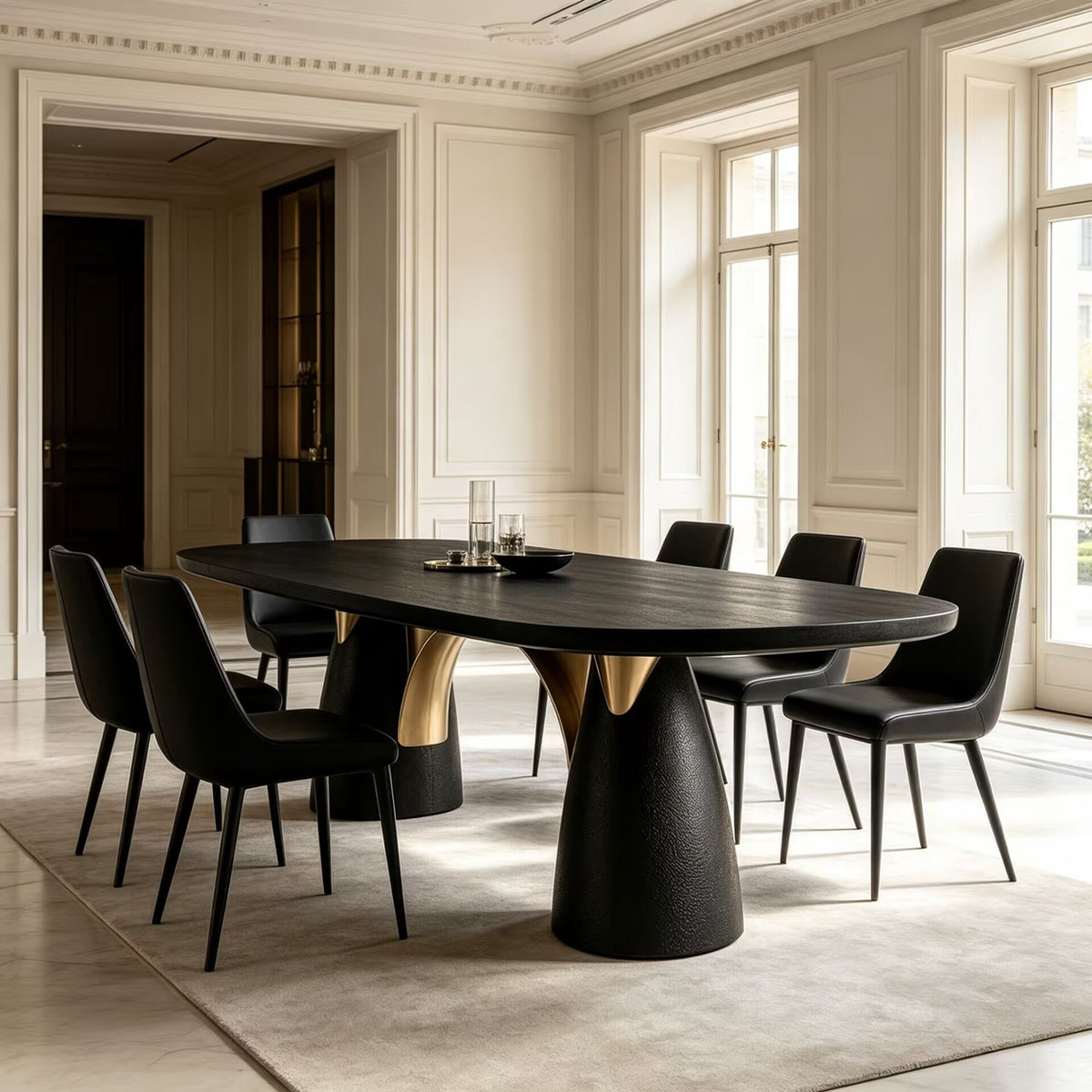 Cecil Modern High-End Metal Minimalist Solid Wood Dining Table