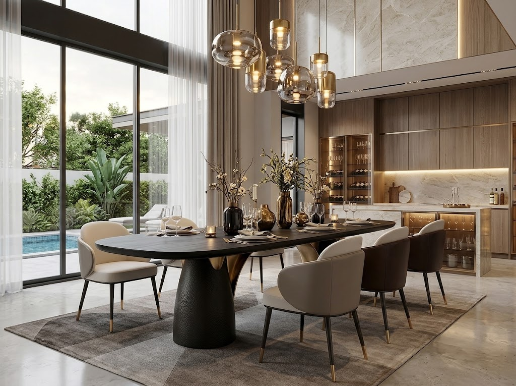 Cecil Modern High-End Metal Minimalist Solid Wood Dining Table