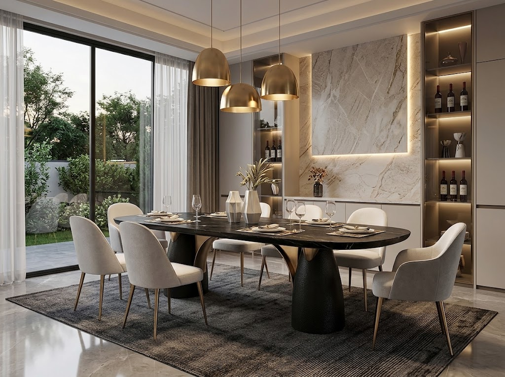 Cecil Modern High-End Metal Minimalist Solid Wood Dining Table