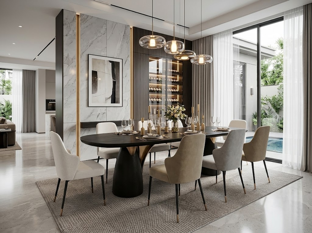 Cecil Modern High-End Metal Minimalist Solid Wood Dining Table
