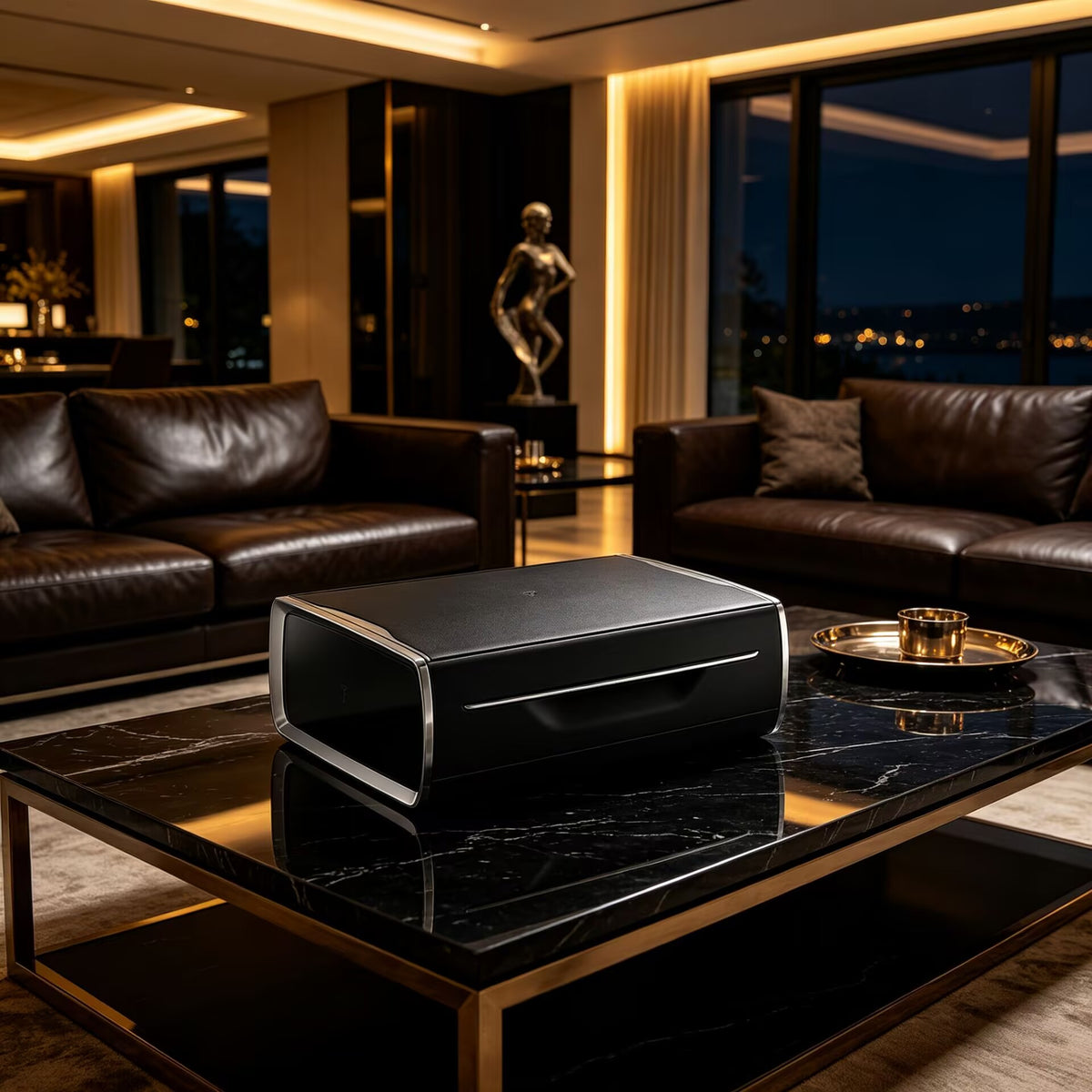 High Quality Artistic Carbon Fiber Designer Genuine Leather Champagne Chest