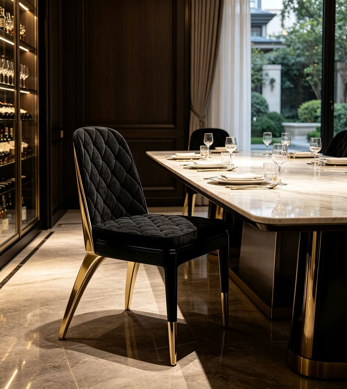 Charla Gold Ii Dining Room Luxury Art Metal Minimalist Fabric Dining Chair