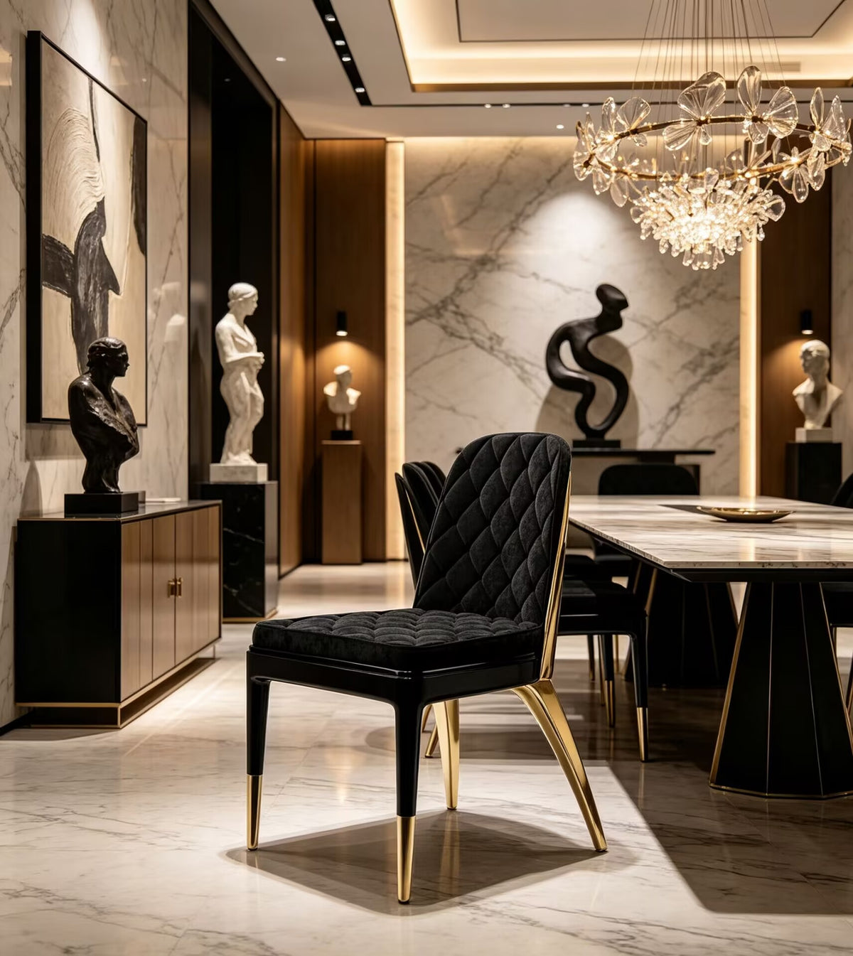 Charla Gold Ii Dining Room Luxury Art Metal Minimalist Fabric Dining Chair